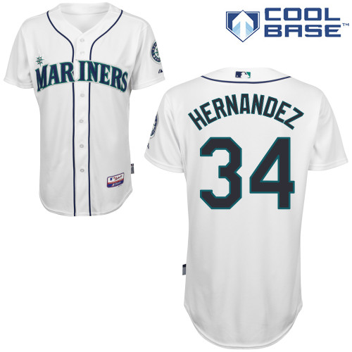 Felix Hernandez #34 MLB Jersey-Seattle Mariners Men's Authentic Home White Cool Base Baseball Jersey